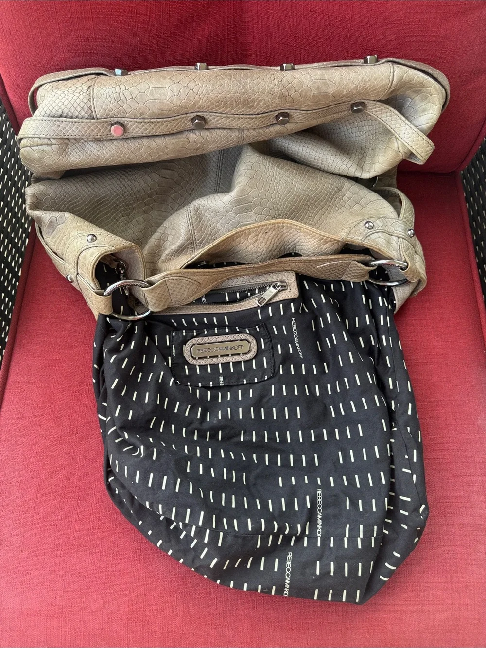 Rebecca Minkoff Taupe Snake-Embossed Hobo Bag